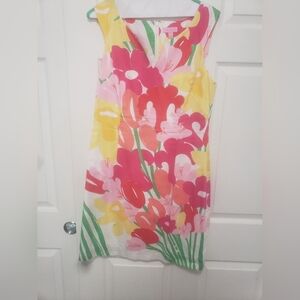 Lilly Pulitzer V-Neck Floral Dress in Pink, Yellow & Green